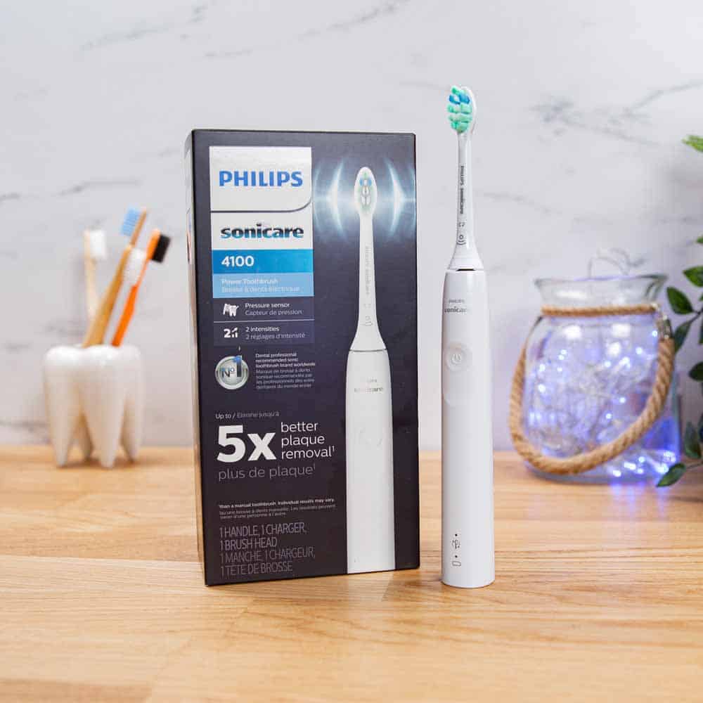 Sonicare 4100 Series stood next to retail box